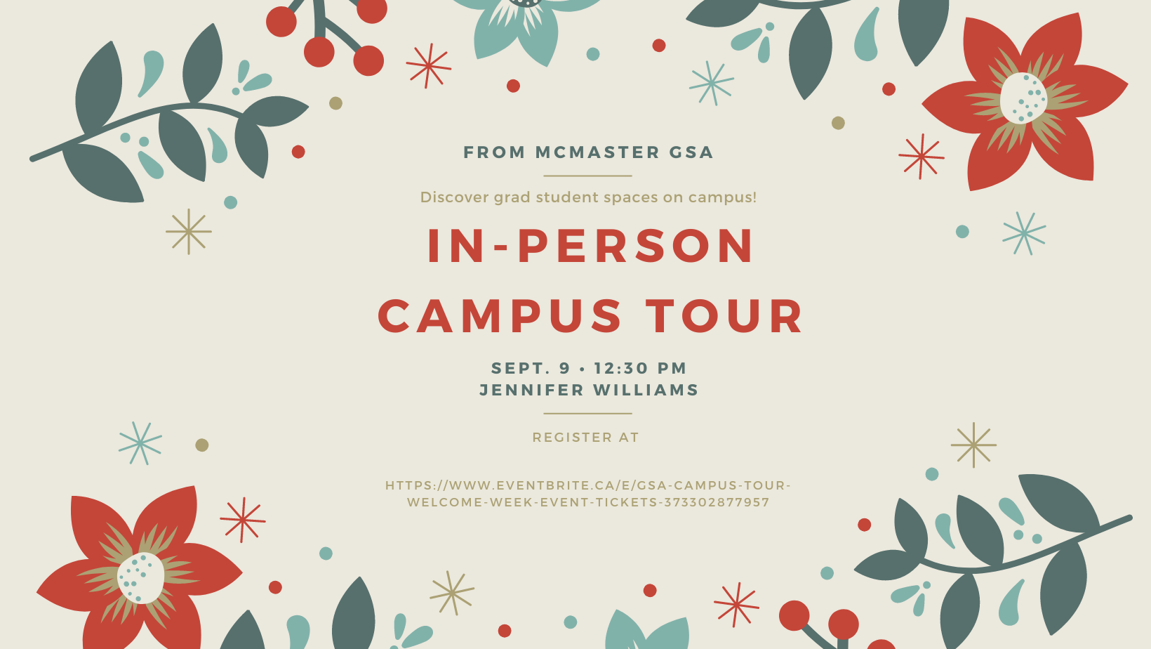 In-person campus tour, Sept 9, 12:30 p.m.